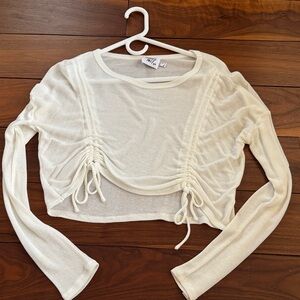 White Ruched Long Sleeve Top